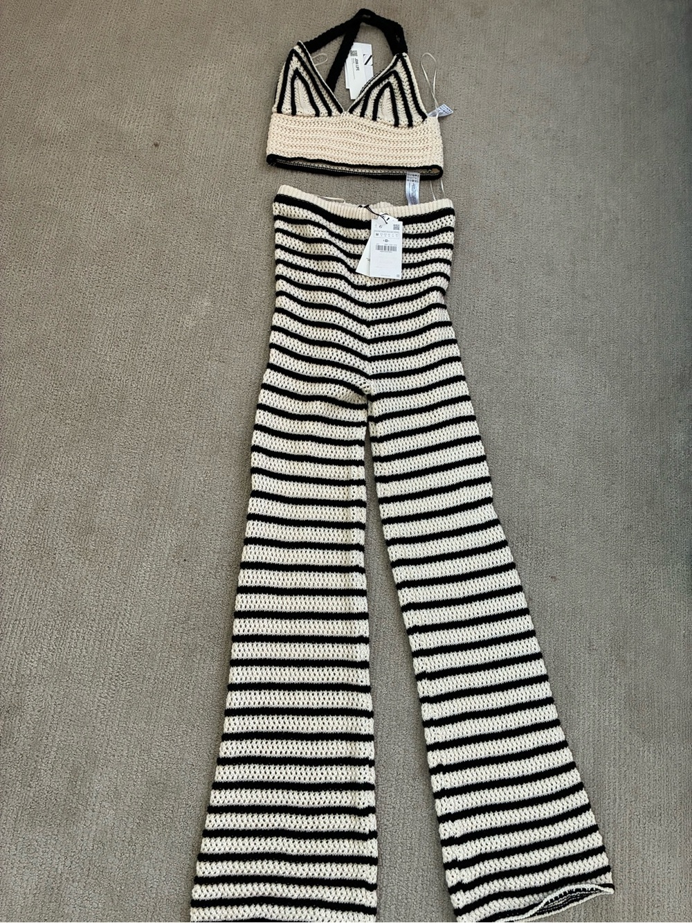 Zara Black & Cream Striped Crochet Set